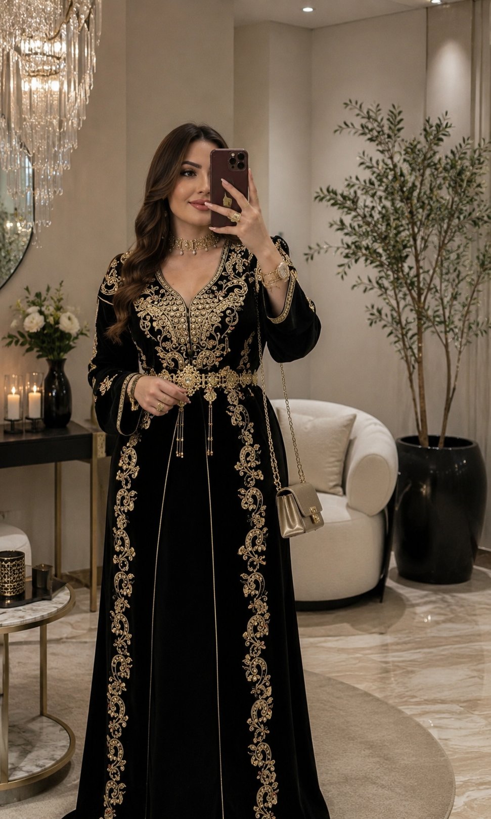 تكشيطة مخملية سوداء بتطريز ذهبي